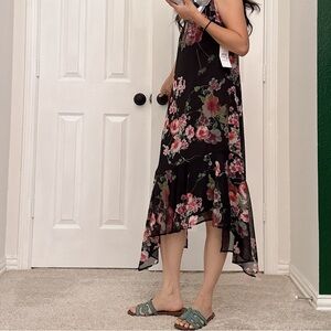 NWT Calvin Klein Dress Floral Print Chiffon irregular Hem Midi Size 6